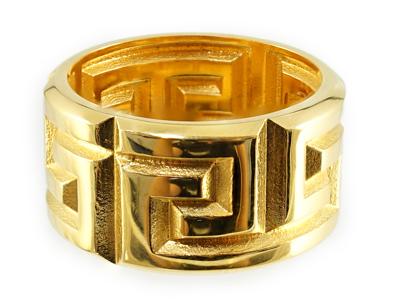 A Versace Greca gentleman's gold plated ring Size X